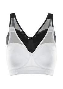 Entlastungs-BH bonprix, Damen, Gr. 110, Cup C, wei&szlig; (wei&szlig;, schwarz), Obermaterial: 86% Polyamid, 14% Elasthan. Futter: 100% Baumwolle. Spitze: 87% Polyamid, 13% Elasthan, unifarben, BHs Entlastungs-BH, im praktischen 2er-Pack, mit breiten, gepolsterten Tr&auml;gern