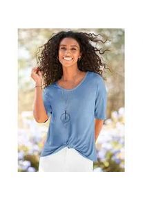 Kurzarmshirt Heine "Shirt", Damen, Gr. 44, himmelblau, 95% Viskose, 5% Elasthan, unifarben, V-Ausschnitt, Shirts