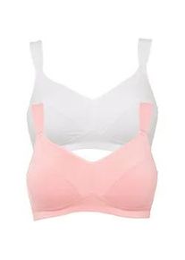 B&uuml;gel-BH bonprix "BH ohne B&uuml;gel mit Baumwolle (2er Pack)", Damen, Gr. 110, Cup C, wei&szlig; (wei&szlig;, rosa), Obermaterial: 95% Baumwolle, 5% Elasthan. Futter: 100% Baumwolle, BHs B&uuml;gel-BH, im praktischen 2er Pack, mit breiten, verstellbaren Tr&auml;gern