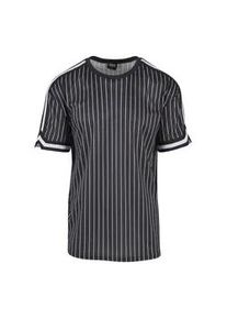 T-Shirt Urban Classics "Urban Classics Herren Oversized Striped Mesh Tee", Damen, Gr. L, schwarz, wei&szlig;, 100% Polyester, gestreift, normal, Rundhals, Shirts T-Shirt