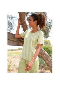 T-Shirt Casual Looks "Shirt", Damen, Gr. 52, lindgr&uuml;n, wei&szlig;, gestreift, 95% Baumwolle, 5% Elasthan, gemustert, gestreift, mehrfarbig, Rundhals, Shirts T-Shirt
