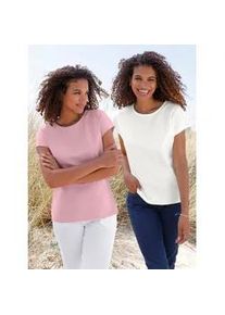 Rundhalsshirt Casual Looks "2er-Pack Shirts", Damen, Gr. 52, ros&eacute;, ecru, 100% Baumwolle, unifarben, Rundhals, Shirts Rundhalsshirt