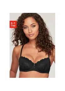 Schalen-BH Lascana "Romea", Damen, Gr. 70, Cup D, blau (schwarz), Spitze, Obermaterial: 55% Polyamid, 38% Polyester, 7% Elasthan, BHs Schalen-BH, mit B&uuml;gel & floraler Spitze, Dessous