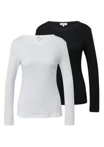 Langarmshirt s.Oliver, Damen, Gr. 42, wei&szlig;, schwarz, Single Jersey, Obermaterial: 100% Baumwolle, unifarben, tailliert h&uuml;ftbedeckend, Rundhals, Shirts Langarmshirt, mit Rundhalsausschnitt, 2er Pack