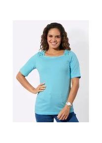 T-Shirt Casual Looks "Shirt-Set", Damen, Gr. 52, aquamarin, aquamarin, wei&szlig;, geringelt, 100% Baumwolle, gemustert, gestreift, unifarben, eckiger Ausschnitt, Shirts T-Shirt