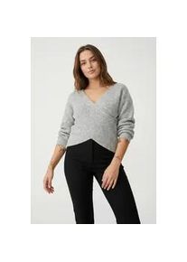 Wickelpullover Pieces "PCSILLY LS REV WRAP KNIT NOOS BC", Damen, Gr. M, light grau melange, Strick, Obermaterial: 90% Polyester, 5% Wolle, 5% Elasthan, meliert, unifarben, figurbetont taillenlang, V-Ausschnitt, Pullover, im Wickeldesign