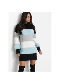 Longpullover bonprix "Long-Pullover", Damen, Gr. 44/46 (L), schwarz (schwarz, nebelblau gestreift), Obermaterial: 75% Polyacryl, 22% Polyester, 3% Elasthan, bequem, Pullover Longpullover, aus Polyacryl, Polyester und Elasthan, mit Rollkragen