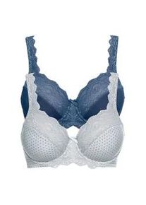 B&uuml;gel-BH bonprix "B&uuml;gel-BH mit zarter Spitze (2er Pack)", Damen, Gr. 85, Cup C, grau (mattsilber bedruckt, dunkelblau), Obermaterial: 88% Polyester, 12% Elasthan. Futter: 90% Polyamid, 10% Elasthan. Spitze: 90% Polyamid, 10% Elasthan, unifarben mit Farbeins&auml;tzen, BHs B&uuml;gel-BH, mit B&uuml;gel und Spitzen-Details