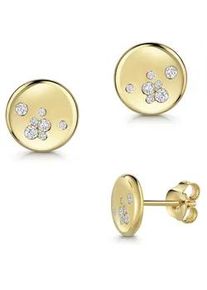 Paar Ohrstecker Firetti "Schmuck Geschenk Silber 925 Ohrschmuck Ohrringe Kreis rund", gelbgoldfarben, kristallwei&szlig;, kristallwei&szlig;, Ohrringe, Damen, Silber 925 (Sterlingsilber), Made in Germany - mit Zirkonia (synth.)