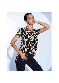 CR&Eacute;ATION L Kurzarmbluse CREATION L, Damen, Gr. 40, sand, schwarz, gemustert, 100% Viskose, gemustert, unifarben, Rundhals, Blusen