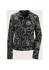 Madeleine Mode Jackenblazer MADELEINE "Kurzblazer Moderner Businessblazer mit Paisley-Muster", Damen, Gr. 48, schwarz (schwarz, wollwei&szlig;), Obermaterial: 53% Baumwolle CO. 25% Polyacryl PAN. 19% Polyester PES. 3% sonstige Fasern AF., Modern, Blazer, Paisley Design, Naturfarsergarn