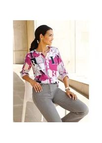 Langarmbluse Classic Basics, Damen, Gr. 46, fuchsia, hellgrau, bedruckt, 100% Polyester, gemustert, mehrfarbig, Rundhals, Blusen