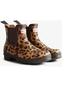 Gummistiefel Hunter "WOMENS ORIGINAL CHELSEA LEOPARD PRINT BO", Damen, Gr. 37, leopard print, chocolate braun, Gummi, Schuhe Gummistiefel, wasserdicht