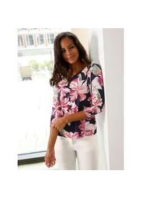 3/4-Arm-Shirt Lady "Rundhals-Shirt", Damen, Gr. 50, marine, magenta, bedruckt, 95% Viskose, 5% Elasthan, gebl&uuml;mt, gemustert, mehrfarbig, Rundhals, Shirts 3/4-Arm-Shirt