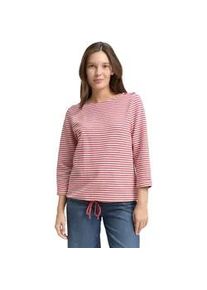 Langarmshirt Tom Tailor "Loose", Damen, Gr. S, pink sanftes wei&szlig; regular stripe, Single Jersey, Obermaterial: 75% Baumwolle, 20% Polyester, 5% Elasthan, gestreift, loose fit taillenbedeckt, Rundhals, Umschlagsaum, Shirts Langarmshirt, mit Kn&ouml;pfen an der Schulter