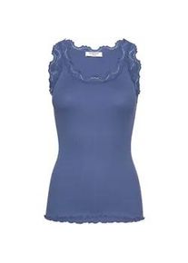Spitzentop rosemunde "Babette Silk Top", Damen, Gr. S, jeansblau, Feinstrick, Obermaterial: 70% Seide, 30% Baumwolle, k&ouml;rpernah h&uuml;ftbedeckend, Rundhals, Tops Spitzentop, Vintage-Spitzenbesatz, mit Rundhalsausschnitt, hoher Seidenanteil