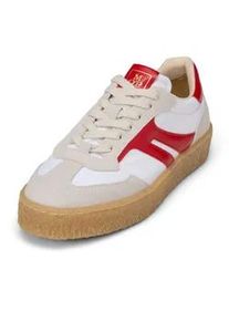 Marc O'Polo Sneaker MARC O'POLO "aus Veloursleder mit Nyloneinsatz", Herren, Gr. 36, sanftes wei&szlig;, shiny rot, Obermaterial: 90% Leder (Rind), 10% Polyamid, unifarben, Schuhe Sneaker