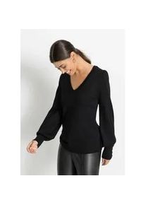 Strickpullover bonprix "Feinstrickpullover aus Viskose-Mix", Damen, Gr. 36/38 (S), schwarz, Obermaterial: 70% Viskose, 30% Polyamid, bequem, V-Ausschnitt, mit Kn&ouml;pfen, Pullover Strickpullover, aus Viskose-Mix, mit V-Ausschnitt, mit Zierkn&ouml;pfen