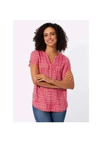 Druckbluse Casual Looks, Damen, Gr. 52, erdbeere, ecru, gemustert, 100% Viskose, gemustert, Rundhals, Blusen Druckbluse