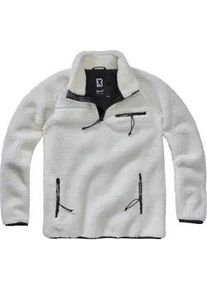 Kapuzenpullover BRANDIT "Brandit Herren Teddyfleece Troyer", Damen, Gr. L, wei&szlig;, 100% Polyester, unifarben, normal, amerikanischer Ausschnitt, Pullover Kapuzenpullover