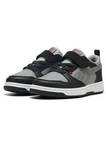 Sneaker Puma "REBOUND V6 LO MID 90S AC+ PS", Damen, Gr. 28, Puma schwarz, gray echo, for all time rot, Synthetik, unifarben, Schuhe Sneaker, mit Klettverschluss, leicht profilierte Gummilaufsohle