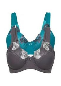 Minimizer-BH bonprix, Damen, Gr. 90, Cup E, blau (kobaltt&uuml;rkis, grau gebl&uuml;mt), Obermaterial: 80% Polyamid, 20% Elasthan. Futter: 83% Polyamid, 17% Elasthan, kontrastfarbene Details, unifarben, BHs Minimizer-BH, im praktischen Zweierpack mit Tr&auml;gern