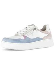 Plateausneaker Gabor "COMO", Damen, Gr. 38, wei&szlig;, blau, flieder, Glattleder, Veloursleder, Schuhe Plateausneaker, Freizeitschuh, Halbschuh, Schn&uuml;rschuh in Komfortweite K (=extraweit)