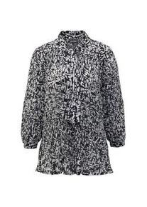 Druckbluse GOLDNER "Kurzgr&ouml;&szlig;e Feinplissee-Bluse mit Schluppe", Damen, Gr. 22, schwarz (schwarz, wei&szlig;, gemustert), Obermaterial: 100% Polyester PES., normal, Sonstiges, Blusen Druckbluse, Ohne