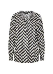 Schlupfbluse GOLDNER "Grafische Viskosebluse mit Rundhals", Damen, Gr. 46, beige (stein, schwarz, gemustert), Obermaterial: 100% Viskose CV., Modisch, figurumspielend, Blusen Schlupfbluse, Seitennahtschlitze