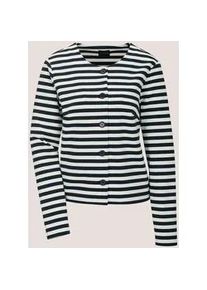 Madeleine Mode Langarmshirt MADELEINE "Shirtblazer Maritimer Blazer im Streifenlook, Langarm", Damen, Gr. 40, marine, wei&szlig;, Obermaterial: 70% Baumwolle CO. 25% Polyester PES. 5% Elasthan EL., Modern, gerade, Shirts Langarmshirt, Maritimer Streifenlook