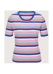 Madeleine Mode Longpullover MADELEINE "Glattstrickpullover Viskosepullover mit Streifen-Muster", Damen, Gr. 40/42, blau (azurblau, wei&szlig;, multicolor), Obermaterial: 46% Modal CMD. 40% Polyacryl PAN. 14% Polyamid PA., Modern, gerade, Pullover Longpullover, Multicolour-Streifen