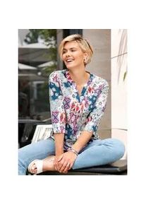 Schlupfbluse Classic Basics, Damen, Gr. 40, jeansblau, magenta, bedruckt, 100% Polyester, gemustert, Rundhals, Blusen Schlupfbluse