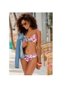 Bikini-Hose Lascana "Imani", Damen, Gr. 34, N-Gr, beige (creme bedruckt), Recycling-Polyamid, bedruckt, Badehosen Bikini-Hose, mit sommerlichem Bl&auml;tterprint