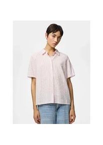 Hemdbluse Pieces "PCSTINNA SS SHIRT WVN NOOS BC", Damen, Gr. L, roseate spoonbill stripes:hellwei&szlig;, Obermaterial: 100% Baumwolle, gestreift, bequem normal, Blusen Hemdbluse, mit Streifenmuster