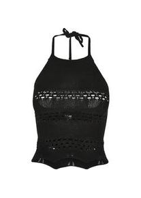 Tanktop Urban Classics "Urban Classics Damen Ladies Short Crochet Knit Neckholder Top", Damen, Gr. L, schwarz, 100% Polyacryl, unifarben, slim fit, Tops Tanktop