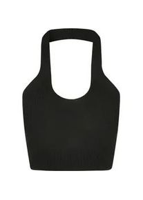 Tanktop Urban Classics "Urban Classics Damen Ladies Rib Knit Crossed Neckholder Top", Damen, Gr. 4XL, schwarz, 35% Polyacryl, 35% Viskose, 30% Polyamid, unifarben, slim fit, Tops Tanktop