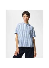 Hemdbluse Pieces "PCSTINNA SS SHIRT WVN NOOS BC", Damen, Gr. L, hydrangea stripes:hellwei&szlig;, Obermaterial: 100% Baumwolle, gestreift, bequem normal, Blusen Hemdbluse, mit Streifenmuster