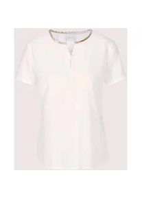 Madeleine Mode Kurzarmbluse MADELEINE "Blusenshirt Schlupfbluse mit Kontrastpaspel", Damen, Gr. 40, wei&szlig; (wollwei&szlig;, goldfarben), Obermaterial: 100% Viskose CV., Modern, gerade, Blusen, Paspel