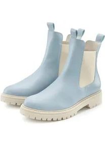 Stiefelette ELBSAND "Schlupfstiefel, Bikerboots, Sommerstiefelette, Lederstiefelette", Damen, Gr. 39, hellblau, Obermaterial: 100% Rindsleder. Decksohle: 100% Synthetik. Futter: 100% Synthetik. Laufsohle: 100% Synthetik, kontrastfarbene Details, unifarben, Basic, Schuhe Stiefelette, Chelseaboots aus Leder mit Stretch-Eins&auml;tzen