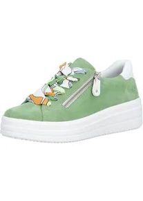 Plateausneaker Remonte, Damen, Gr. 38, gr&uuml;n, wei&szlig;, Veloursleder, unifarben mit Farbeinsatz, Schuhe Plateausneaker, Freizeitschuh, Halbschuh, Schn&uuml;rer mit Wechselfu&szlig;bett