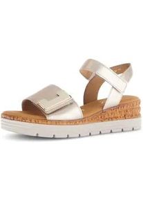 Keilsandalette Gabor "GENUA", Damen, Gr. 44, goldfarben, Glattleder, Schuhe, Keilabsatz, Sommerschuh, Sandale mit Klettverschl&uuml;ssen, Weite G