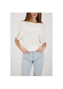 Strickpullover monari "Pullover Ajour", Damen, Gr. 38, off, wei&szlig;, Strick, Obermaterial: 99% Baumwolle, 1% Polyester, unifarben, regular fit taillenbedeckt, Rundhals, angeschnitten Rippstrickb&uuml;ndchen, Pullover Strickpullover, Regular fit mit Ajour-Strickerei