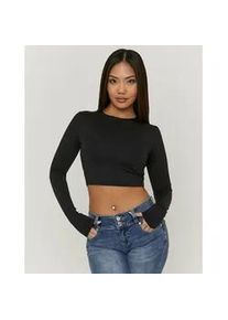 Langarmshirt Tally Weijl "STSPAPRETTY2", Damen, Gr. L, schwarz, Jersey, Obermaterial: 93% Polyamid, 7% Elasthan, unifarben, figurbetont bauchfrei, Rundhals, Shirts Langarmshirt, Materialmix, Basic Shirt, bauchfrei in schlichter Optik