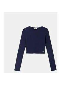 Langarmshirt Tally Weijl "STSCOCUFFA", Damen, Gr. L, nuit, Jersey, Obermaterial: 50% Baumwolle, 45% Modal, 5% Elasthan, figurbetont normal, Rundhals, Shirts Langarmshirt, Baumwollmischung, Basic Shirt, bauchfrei