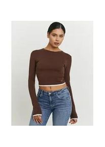 Langarmshirt Tally Weijl "STSCOCUFFA", Damen, Gr. L, rocky road, Jersey, Obermaterial: 50% Baumwolle, 45% Modal, 5% Elasthan, figurbetont normal, Rundhals, Shirts Langarmshirt, Baumwollmischung, Basic Shirt, bauchfrei