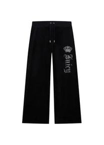 Sweathose Juicy Couture "GOTHIC CROWN OG STRAIGHT LOW RISE PANTS. Damen", Damen, Gr. M, EURO-Gr&ouml;&szlig;en, schwarz, Samt, 95% Polyester, 5% Elasthan, Hosen Sweathose, Trainingshose Damen, Sweathose, Velour, Jogginghose mit Glitzer, Sale