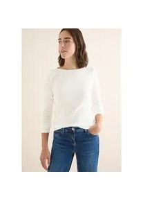 Langarmshirt Cecil, Damen, Gr. XL (44), vanillewei&szlig;, Jersey, Obermaterial: 95% Baumwolle, 5% Elasthan, unifarben, k&ouml;rpernah h&uuml;ftbedeckend, U-Boot-Ausschnitt, Shirts Langarmshirt, mit Ripp-Struktur