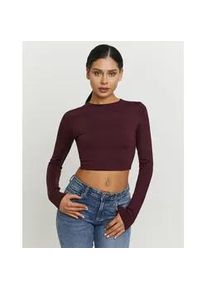 Langarmshirt Tally Weijl "STSPAPRETTY2", Damen, Gr. L, midnight burgundy, Jersey, Obermaterial: 93% Polyamid, 7% Elasthan, unifarben, figurbetont bauchfrei, Rundhals, Shirts Langarmshirt, Materialmix, Basic Shirt, bauchfrei in schlichter Optik