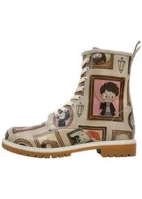 Schn&uuml;rboots DOGO "Long Boots Schn&uuml;rstiefel Frames-Of-Hogwarts Damen Stiefeletten", Damen, Gr. 41, Normalschaft, beige, Lederimitat, Schuhe Schn&uuml;rboots, Handgefertigt