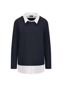 Langarmshirt GOLDNER "Kurzgr&ouml;&szlig;e Elegantes 2-in-1 Business-Oberteil", Damen, Gr. 23, blau (marine, wei&szlig;), Obermaterial: 94% Baumwolle CO. 6% Elasthan EL., Shirts Langarmshirt, Hemdkragen